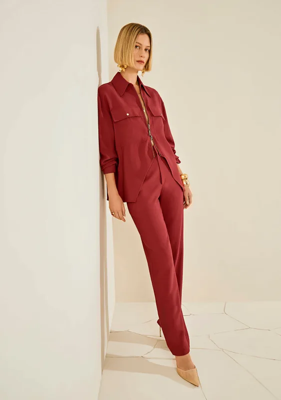 Camisa Morena Rosa Ajustada Gola Clássica Manga Longa Padrão Vermelho - Morena Rosa - Coleções
