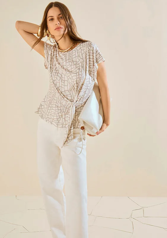Blusa Morena Rosa Ajustada Decote Careca Manga Curta Padrão Off White - Morena Rosa - Coleções