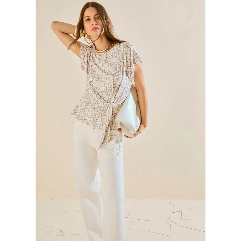 Blusa Morena Rosa Ajustada Decote Careca Manga Curta Padrão Off White M