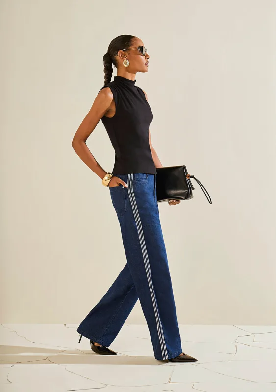 Calça Morena Rosa Wide Alta Azul - Morena Rosa - Linhas