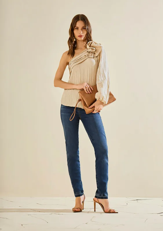 Calça Morena Rosa Skinny Alta Azul - Morena Rosa - Linhas