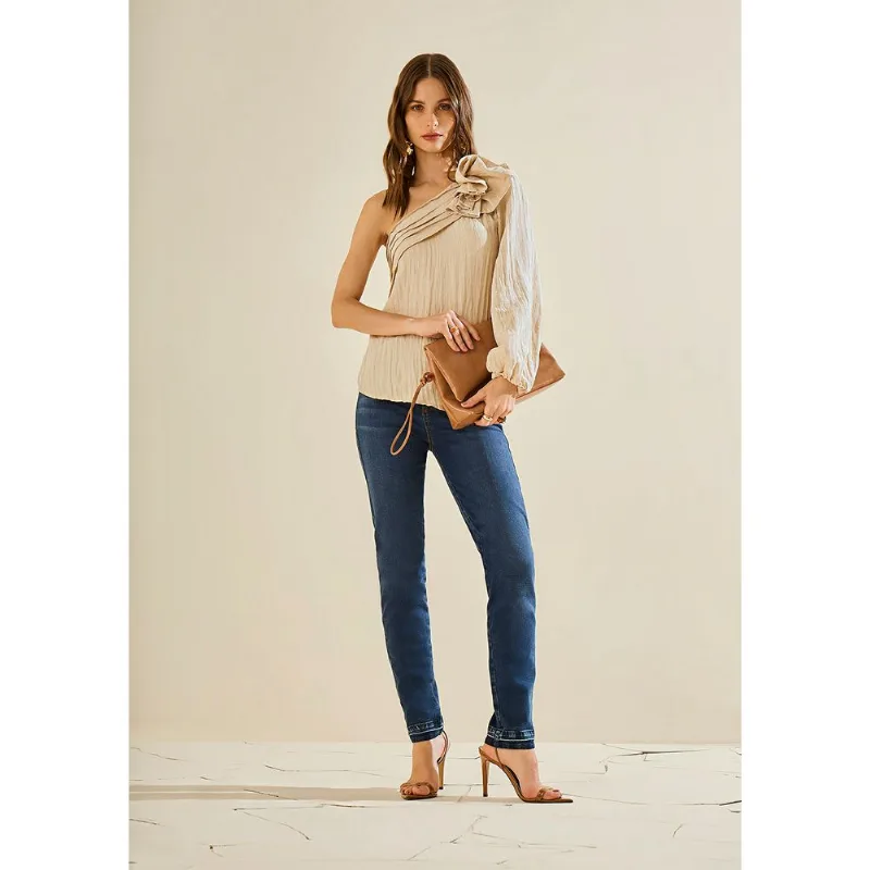 Calça Morena Rosa Skinny Alta Azul 44