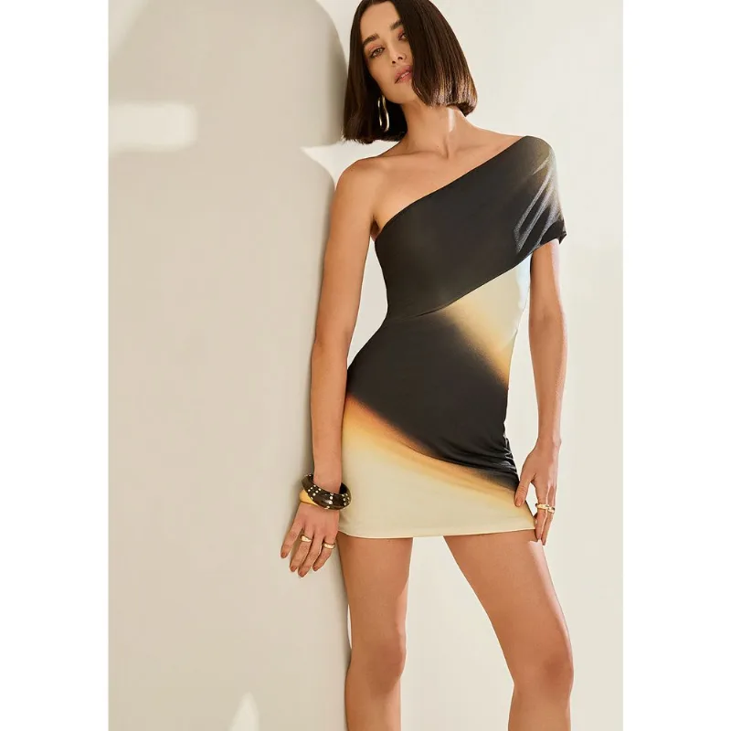 Vestido Morena Rosa Ajustado Ombro A Ombro Sem Manga Curto Preto/Azul G