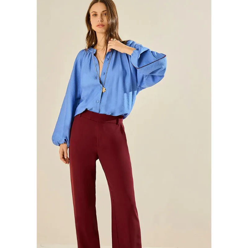 Camisa Morena Rosa Solta Decote Careca Manga Longa Padrão Azul M - Morena Rosa