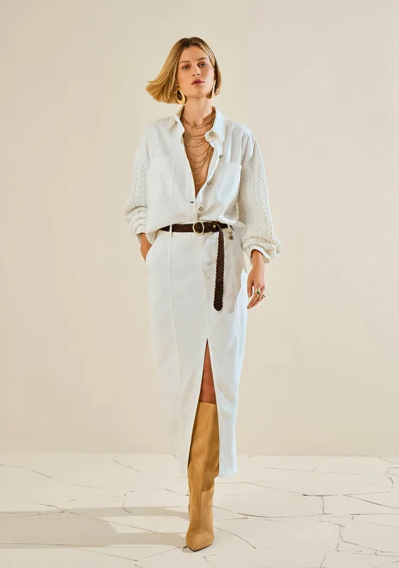 Saia Morena Rosa Reta Alta Midi Off White - Morena Rosa - Coleções