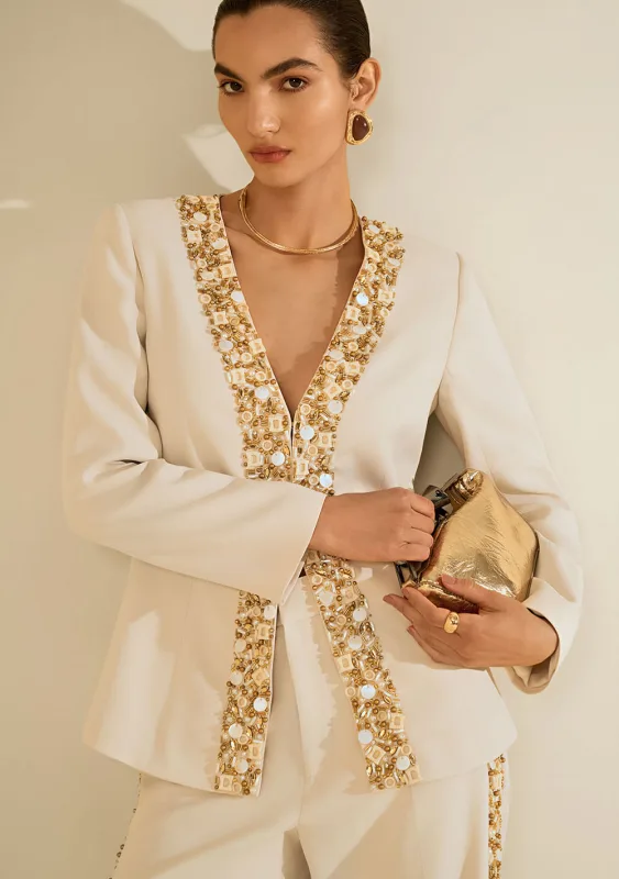 Blazer Manga Longa Heliodoro Bege - Morena Rosa