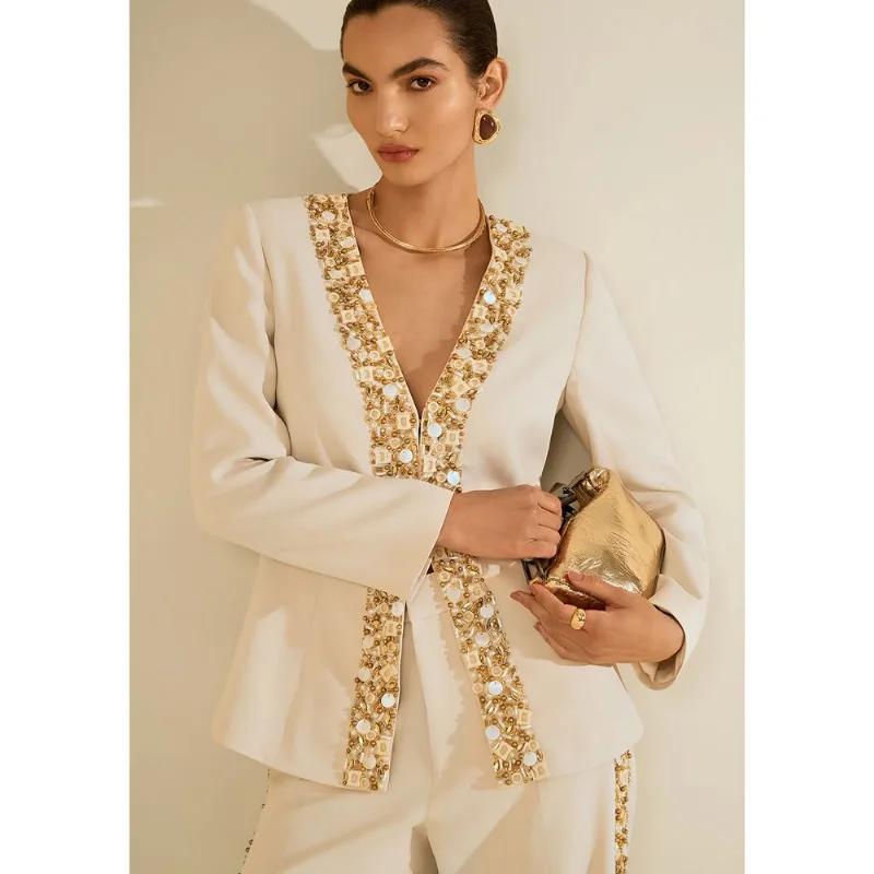 Blazer Manga Longa Heliodoro Bege G - Morena Rosa