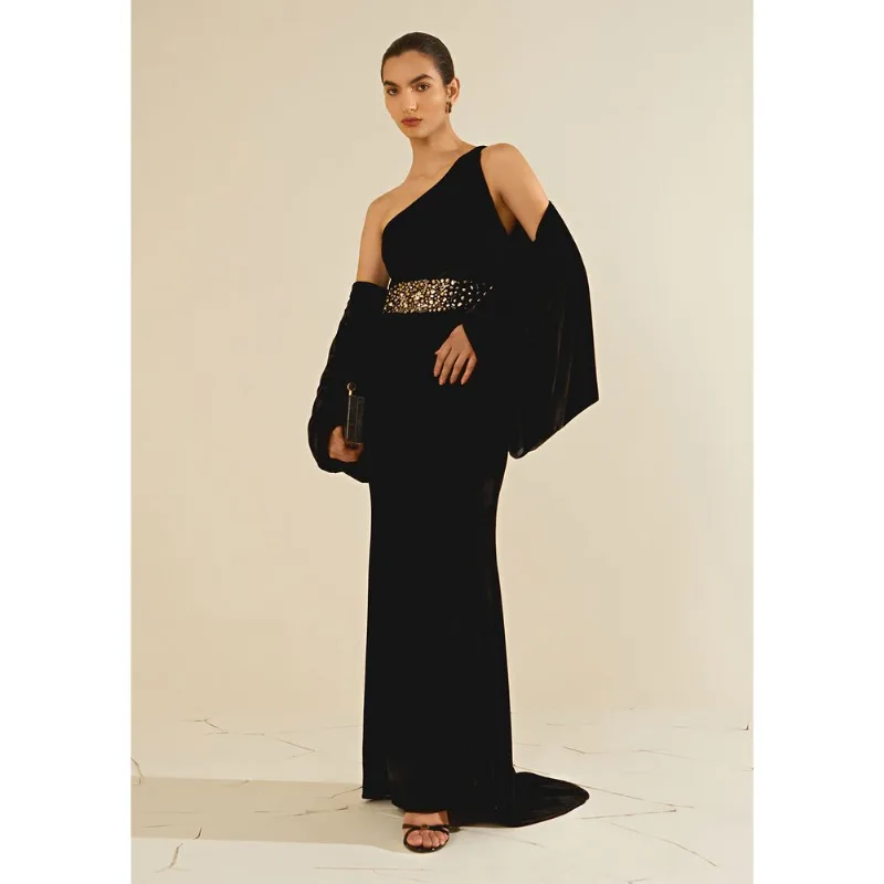 Vestido Um Ombro Só Hematita Preto G