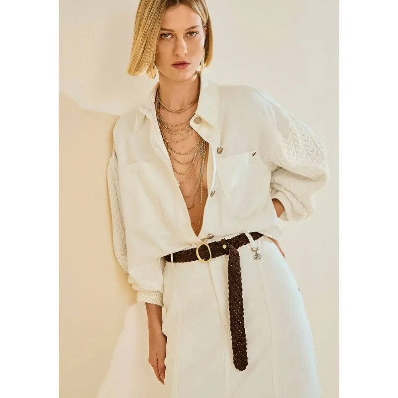 Jaqueta Morena Rosa Solta Manga Longa Padrão Off White M