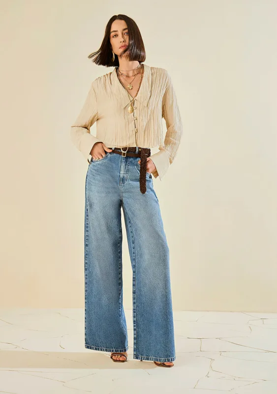Calça Morena Rosa Pantalona Alta Azul - Morena Rosa