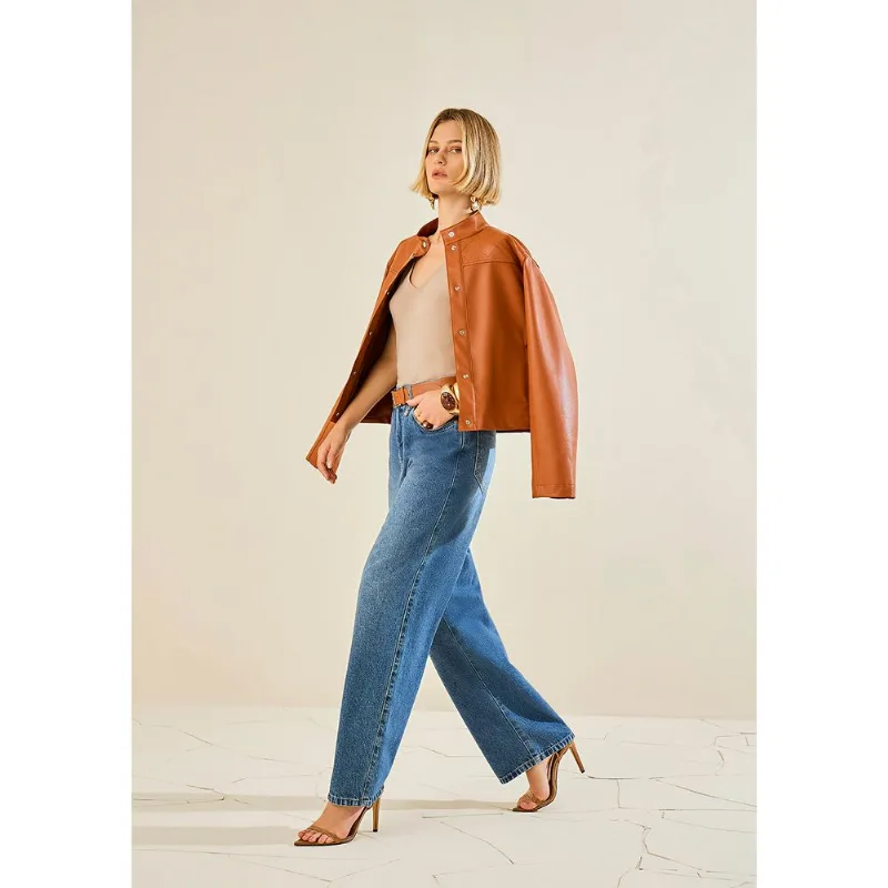 Calça Morena Rosa Reta Média Azul 40