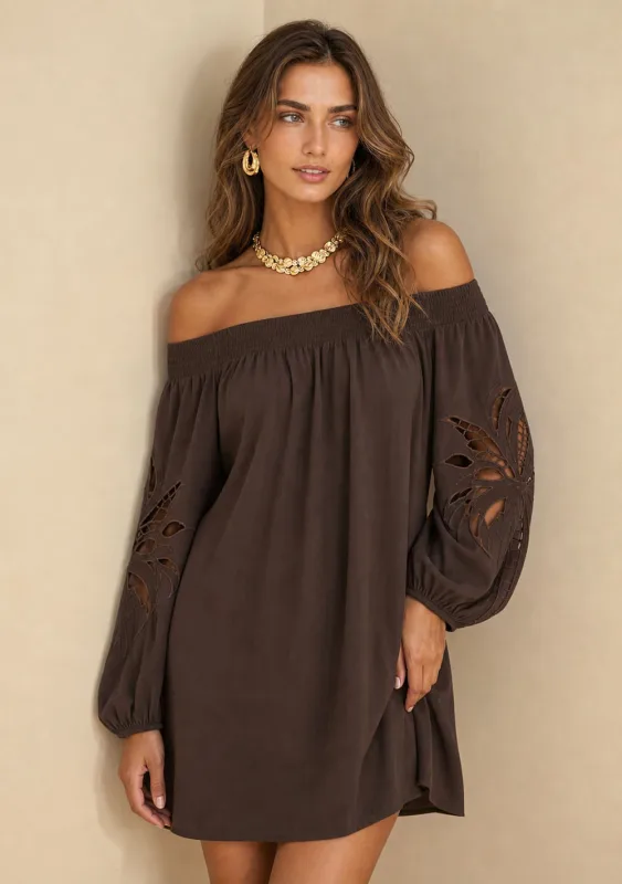Vestido Ombro a Ombro Tropicalia Marrom - Morena Rosa