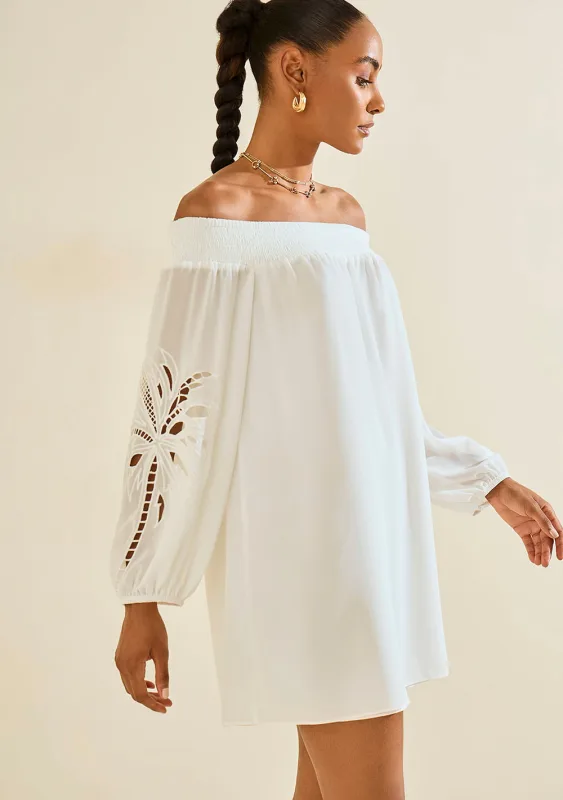 Vestido Ombro a Ombro Tropicalia Off White - Morena Rosa - Linhas