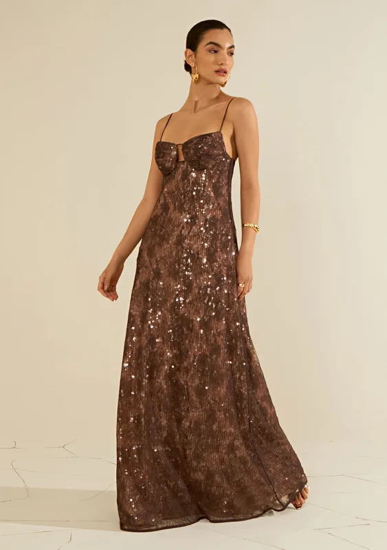 Vestido Longo Aragonita Marrom - Morena Rosa