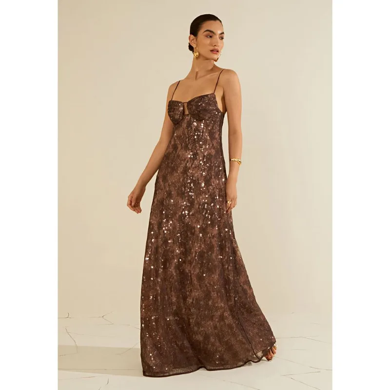 Vestido Longo Aragonita Marrom M