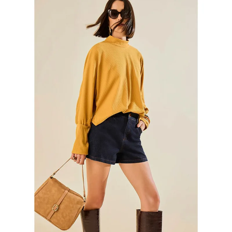 Blusa Morena Rosa Ajustada Gola Alta Manga Longa Padrão Amarelo M