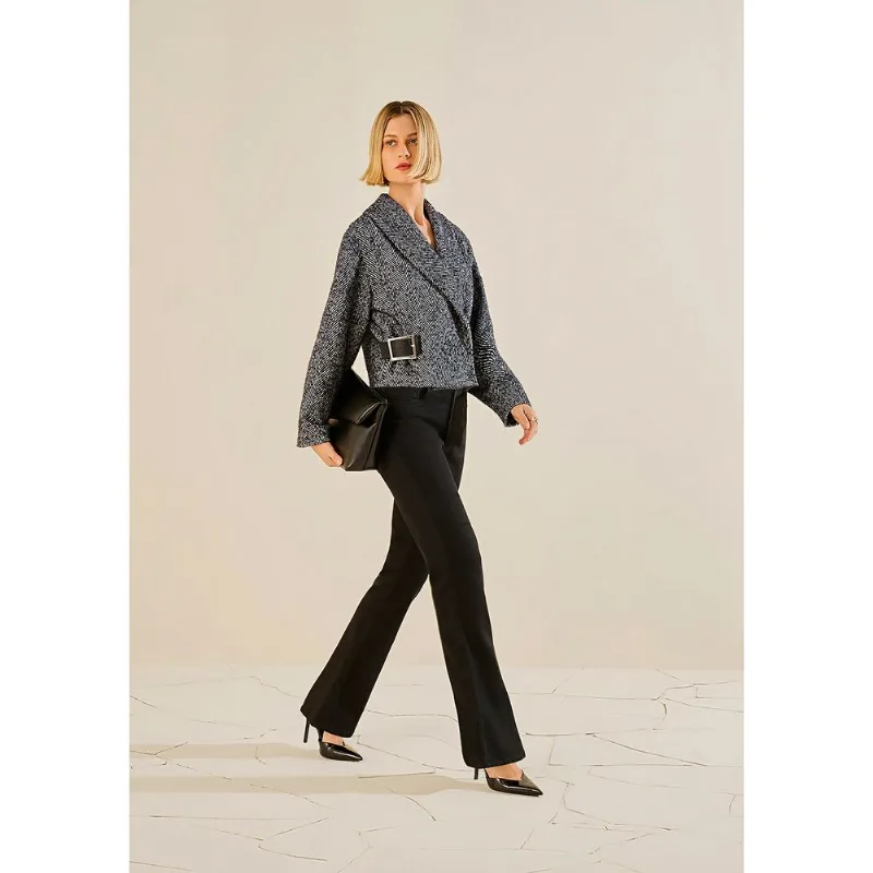 Calça Morena Rosa Boot Cut Alta Preto 42