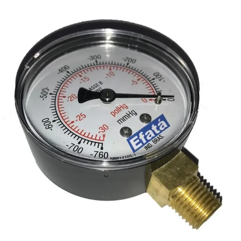 Vacuômetro 0 A -30'' Hg 0 A -760mmhg, 63mm, 1/4'' Npt, Reto