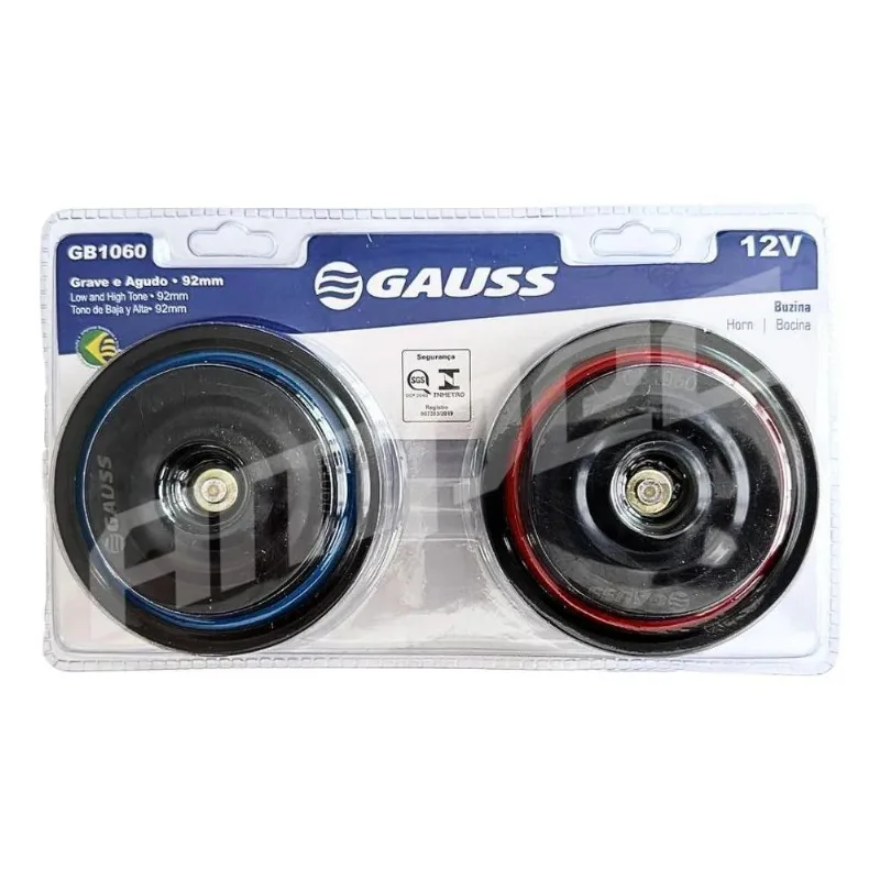 Buzina Disco Par 12v Universal Gauss Grave Agudo 2 Tons 92mm