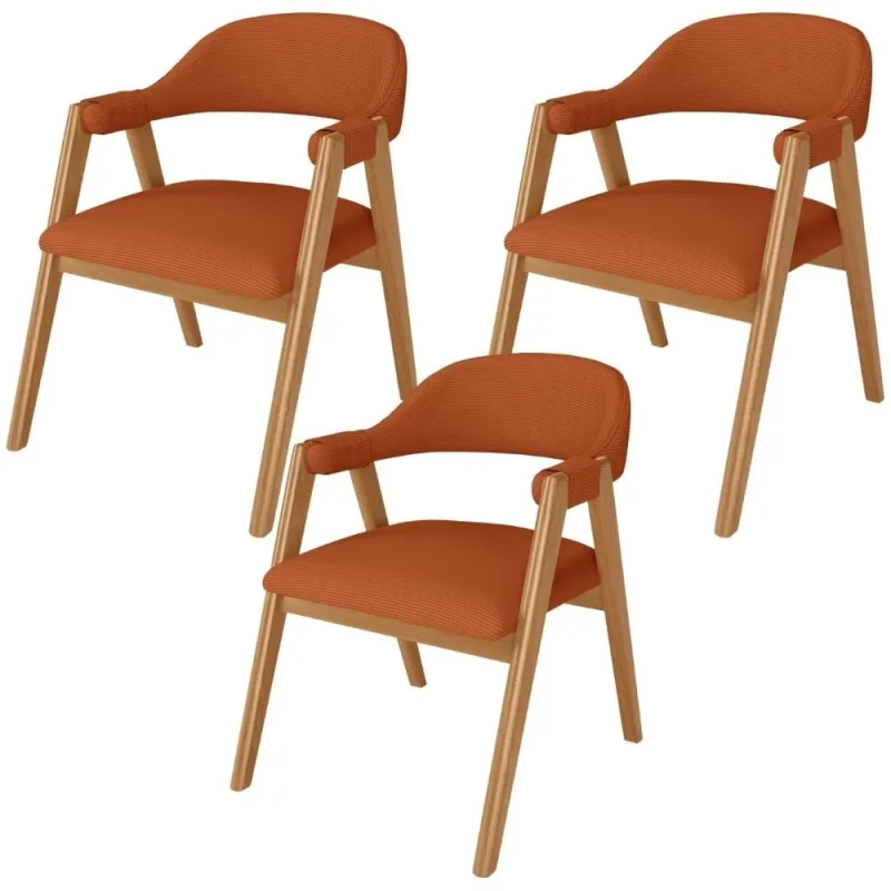 Kit 3 Cadeiras de Jantar e Estar Living Estofada Nadja L02 Linho Terracota - Lyam Decor - Lyam Decor