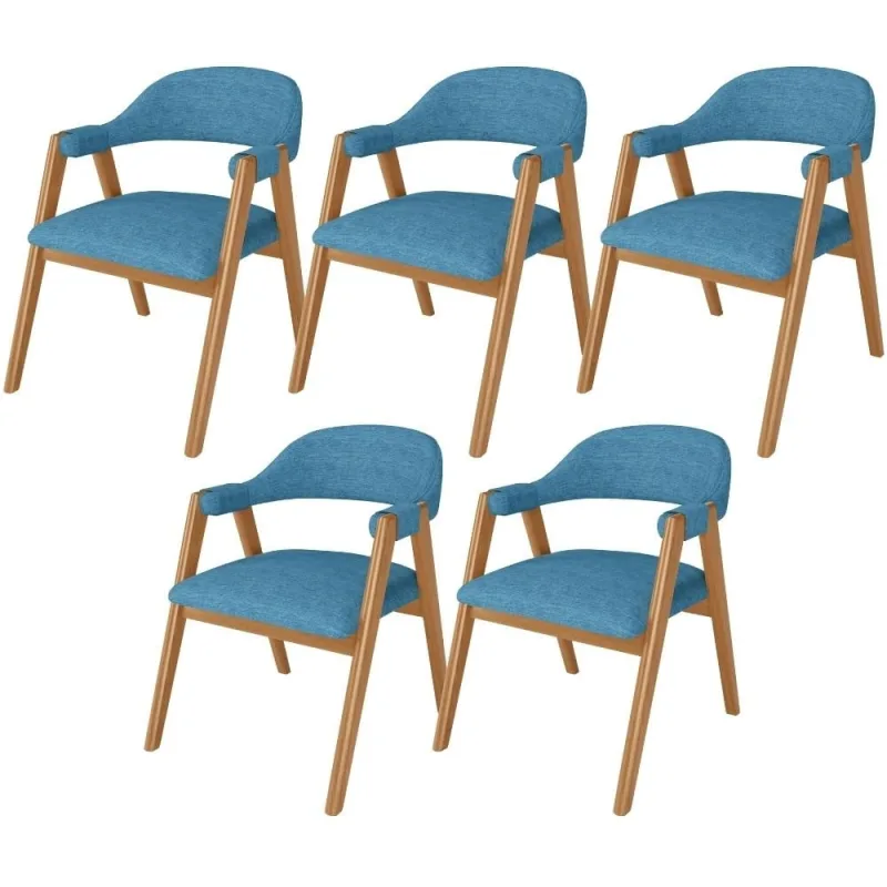 Kit 5 Cadeiras de Jantar e Estar Living Estofada Nadja L02 Linho Azul - Lyam Decor - Lyam Decor