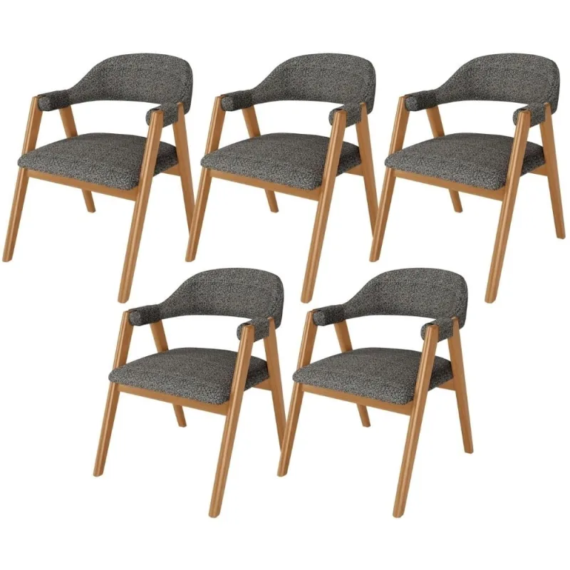 Kit 5 Cadeiras de Jantar e Estar Living Estofada Nadja L02 Linho Mescla Chumbo - Lyam Decor - Lyam Decor