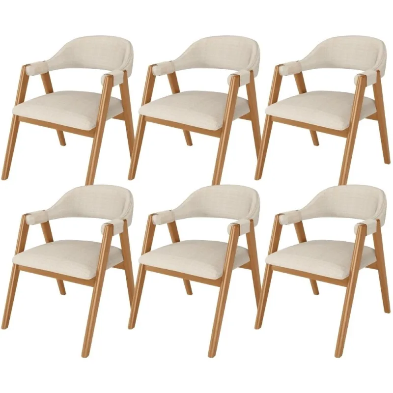 Kit 6 Cadeiras de Jantar e Estar Living Estofada Nadja L02 Linho Palha - Lyam Decor - Lyam Decor