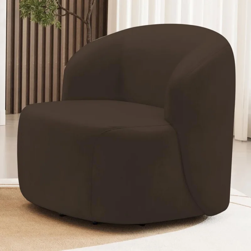 Poltrona Giratória Orgânica Para Sala Living Heidy F04 Veludo Marrom - Lyam Decor - Lyam Decor