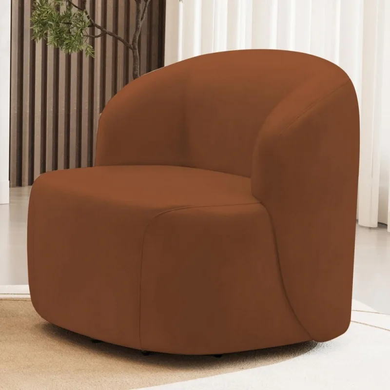 Poltrona Giratória Orgânica Para Sala Living Heidy F04 Veludo Telha - Lyam Decor - Lyam Decor