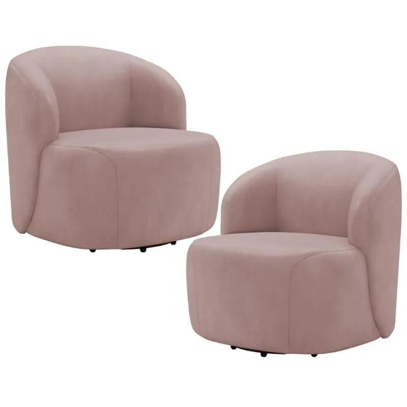 Kit 02 Poltronas Giratória Orgânica Para Sala Living Heidy F04 Veludo Rosê - Lyam Decor - Lyam Decor - Móveis