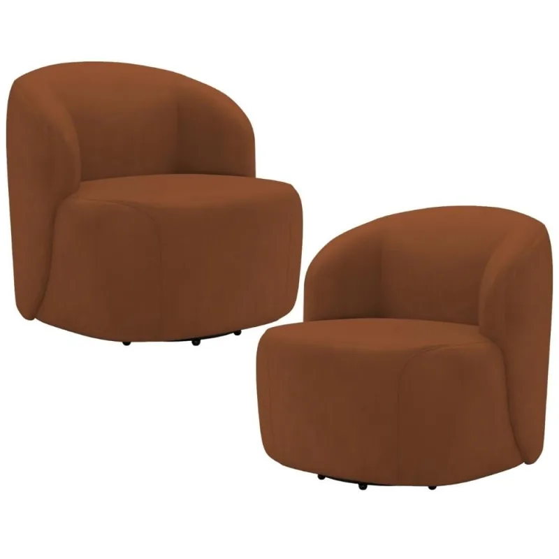 Kit 02 Poltronas Giratória Orgânica Para Sala Living Heidy F04 Veludo Telha - Lyam Decor - Lyam Decor