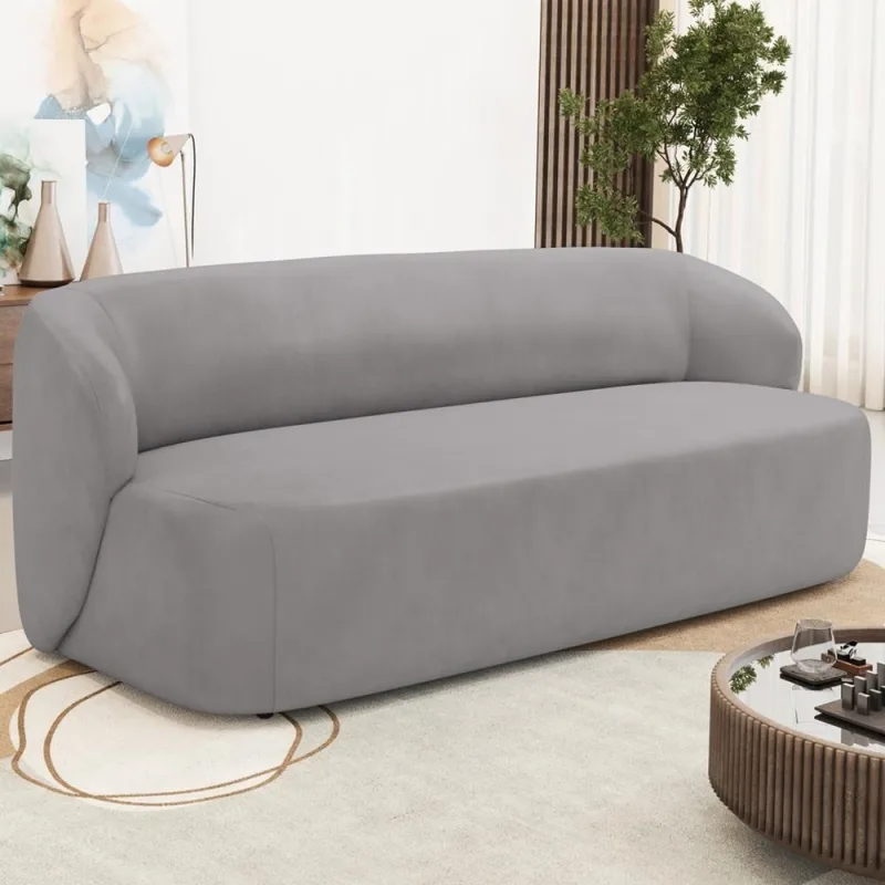 Sofá 2 Lugares Orgânico Para Sala de Estar Living 170cm Heidy F04 Veludo Cinza - Lyam Decor - Lyam Decor - Móveis