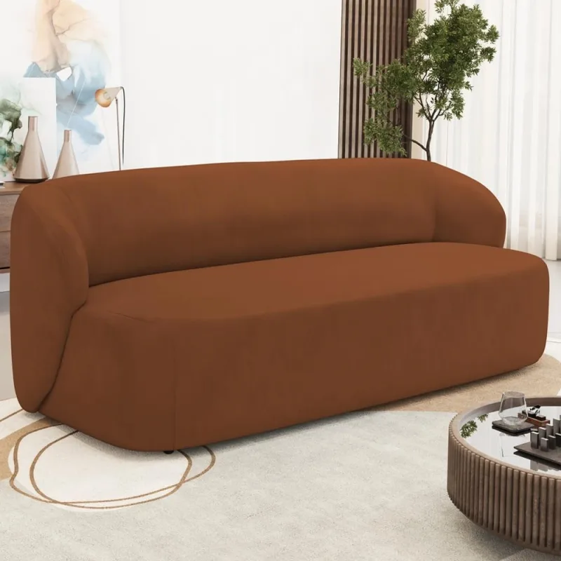 Sofá 2 Lugares Orgânico Para Sala de Estar Living 170cm Heidy F04 Veludo Telha - Lyam Decor - Lyam Decor - Móveis