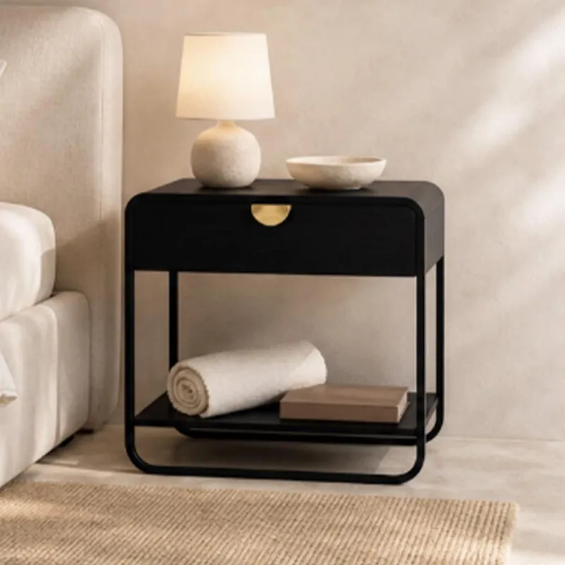 Mesa de Cabeceira Industrial Orgânico 1 Gaveta Alek A03 Nero Preto - Lyam Decor - Lyam Decor - Móveis