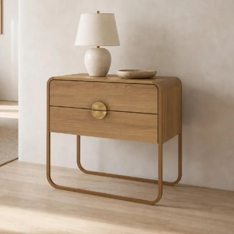 Mesa de Cabeceira Industrial Orgânico 2 Gavetas Alek A03 Hanover Dourado - Lyam Decor - Lyam Decor - Móveis