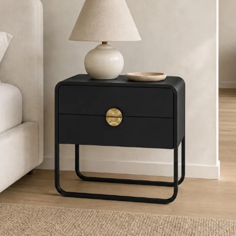 Mesa de Cabeceira Industrial Orgânico 2 Gavetas Alek A03 Nero Preto - Lyam Decor - Lyam Decor - Móveis