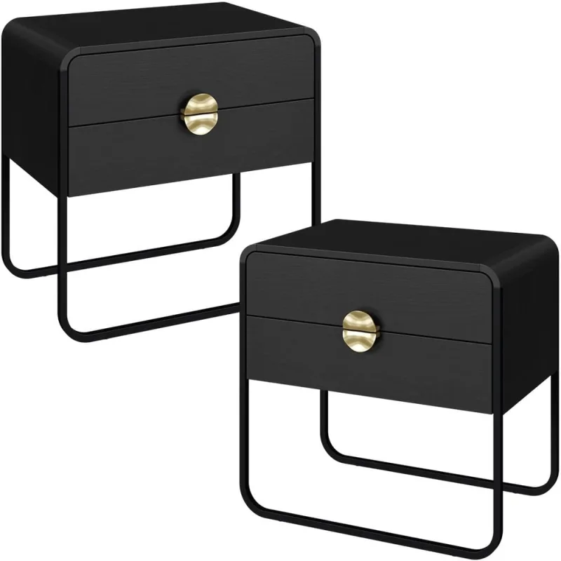 Kit 02 Mesas de Cabeceira Industrial Orgânico 2 Gavetas Alek A03 Nero Preto - Lyam Decor - Lyam Decor - Móveis