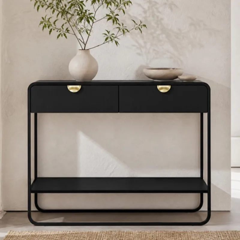 Aparador Para Sala de Estar Industrial Orgânico 2 Gavetas Alek A03 Nero Preto - Lyam Decor - Lyam Decor