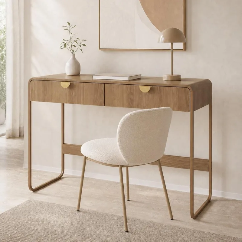 Mesa Escrivaninha Industrial Home Office 2 Gavetas 125cm Alek A03 Hanover Dourado - Lyam Decor - Lyam Decor - Móveis