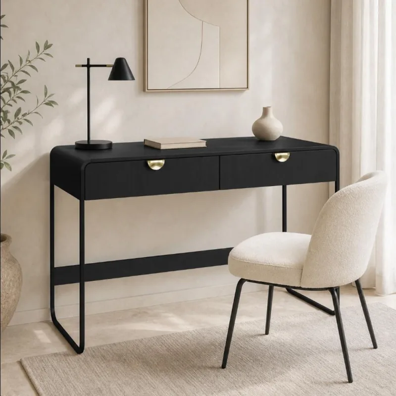 Mesa Escrivaninha Industrial Home Office 2 Gavetas 125cm Alek A03 Nero Preto - Lyam Decor - Lyam Decor - Móveis