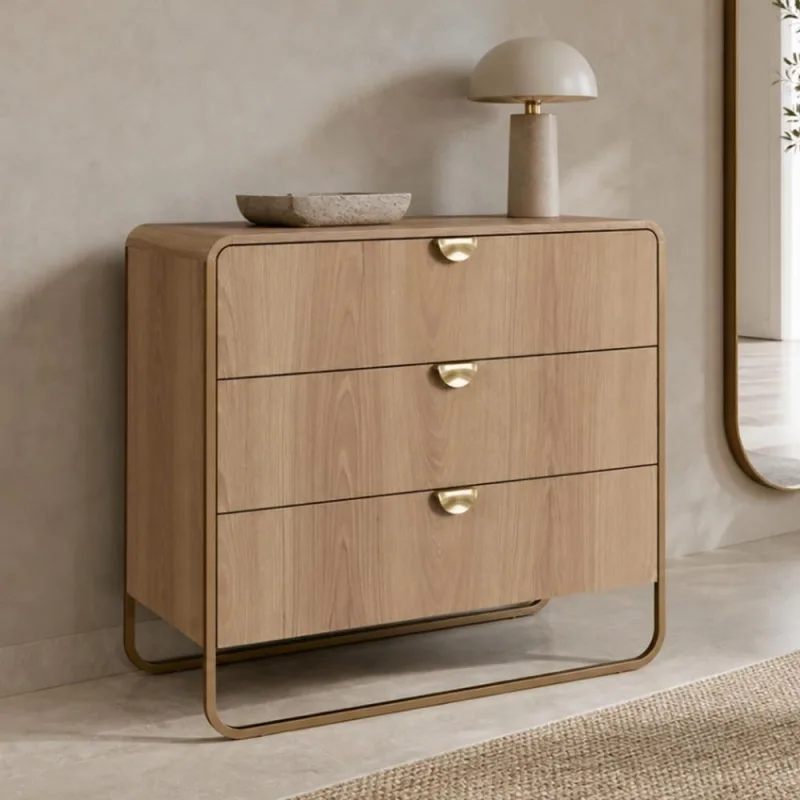 Cômoda Para Quarto 3 Gavetas Industrial Orgânico 90cm Alek A03 Hanover Dourado - Lyam Decor - Lyam Decor