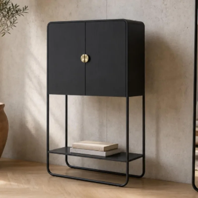 Balcão Aparador Bar Para Sala Industrial 2 Portas 90cm Alek A03 Nero Preto - Lyam Deocr - Lyam Decor - Móveis