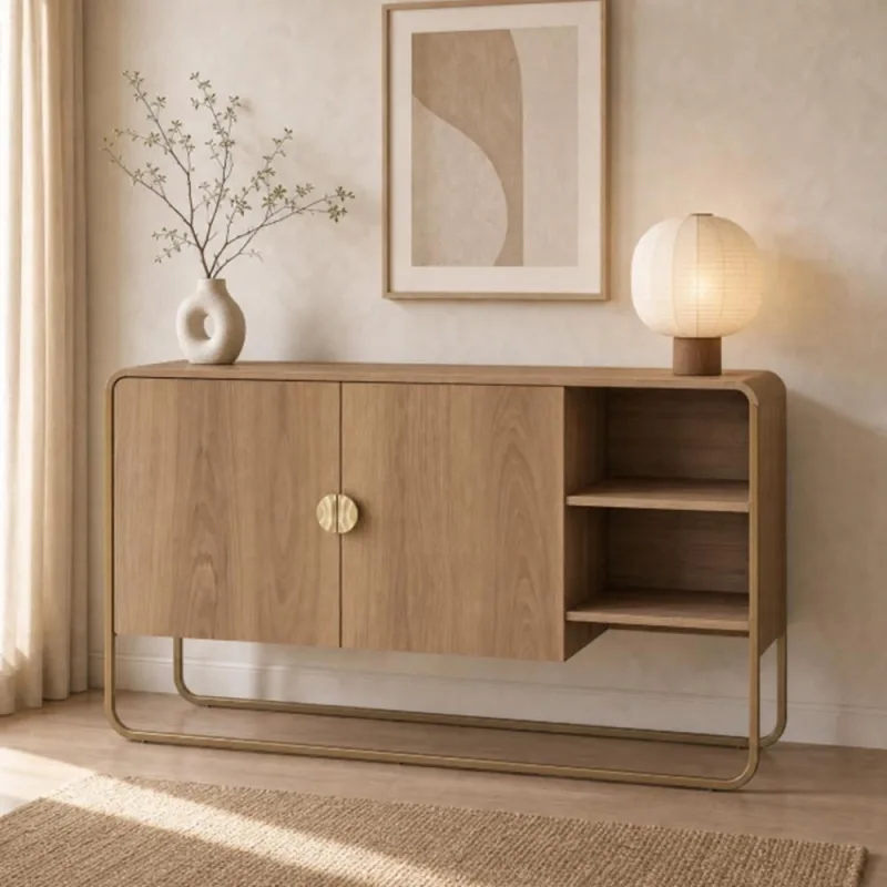 Aparador Buffet Para Sala de Jantar 2 Portas Industrial 135cm Alek A03 Hanover Dourado - Lyam Decor - Lyam Decor