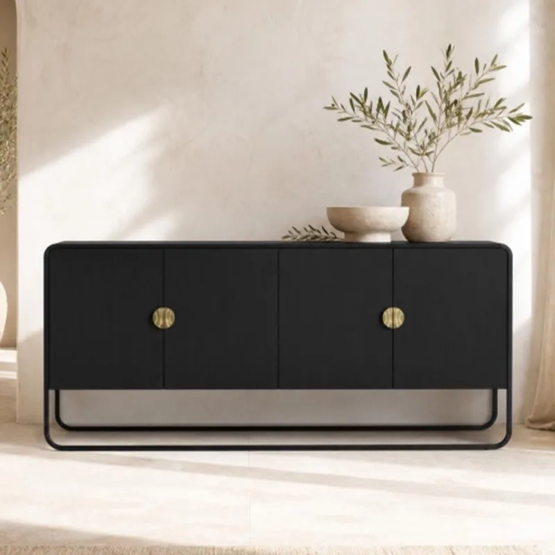 Aparador Buffet Para Sala de Jantar 4 Portas Industrial 180cm Alek A03 Nero Preto - Lyam Decor - Lyam Decor