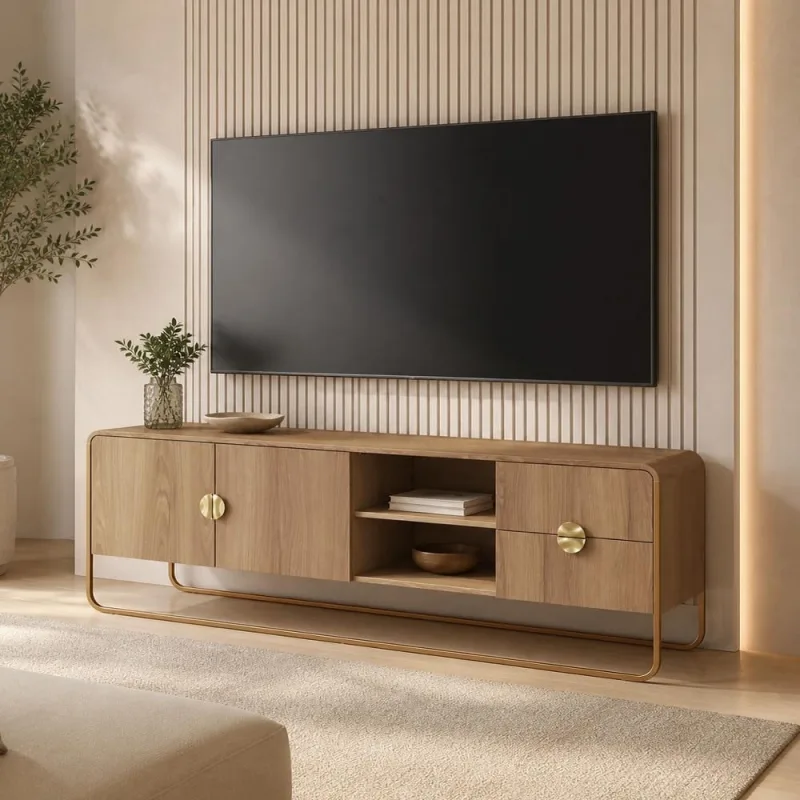 Rack Para Sala de Estar TV 65 Pol Industrial Orgânico Alek A03 Hanover Dourado - Lyam Decor - Lyam Decor