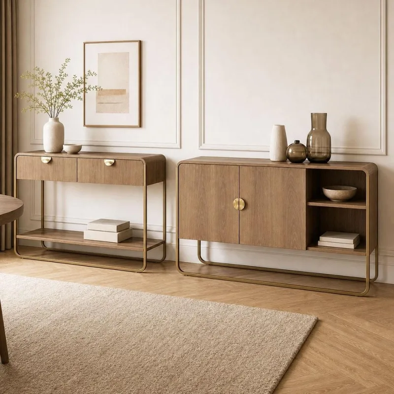 Kit Balcão Buffet e Aparador Para Sala de Jantar Industrial Alek A03 Hanover Dourado - Lyam Decor - Lyam Decor