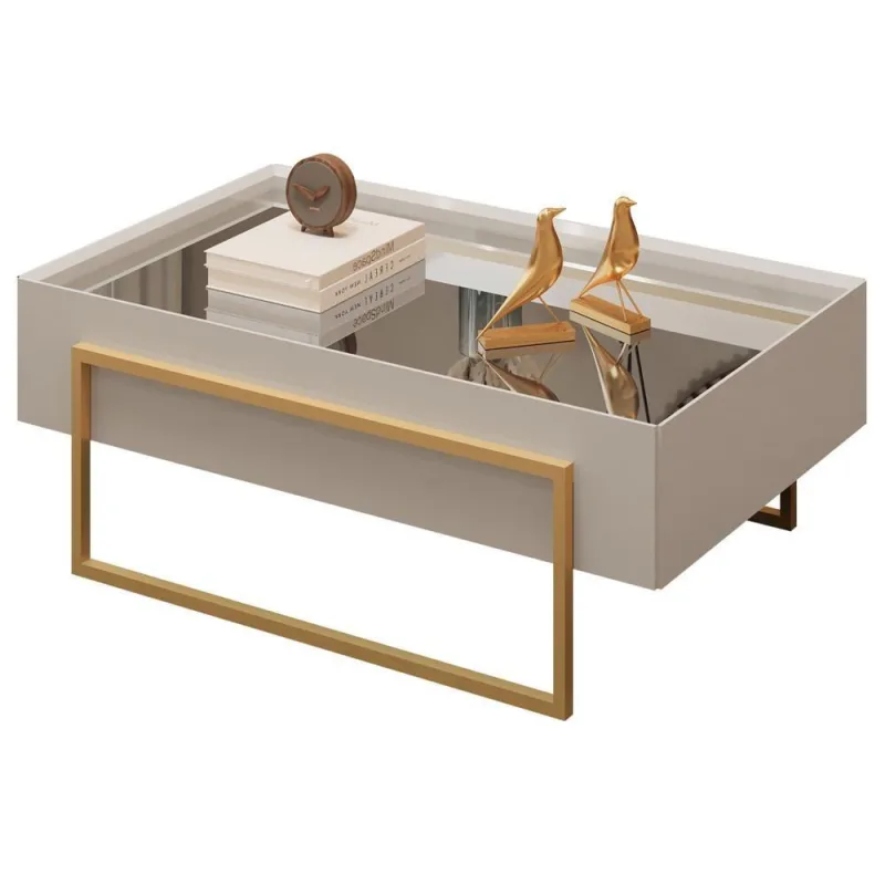 Mesa De Centro Espelhada Para Sala De Estar Pés Industrial Malika D05 Bali - Lyam Decor - Lyam Decor - Móveis