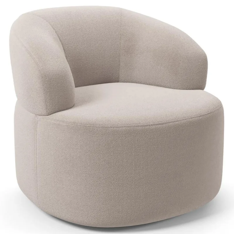 Poltrona Giratória Orgânica Para Sala De Estar Living Helena L02 Bouclê Creme - Lyam Decor - Lyam Decor