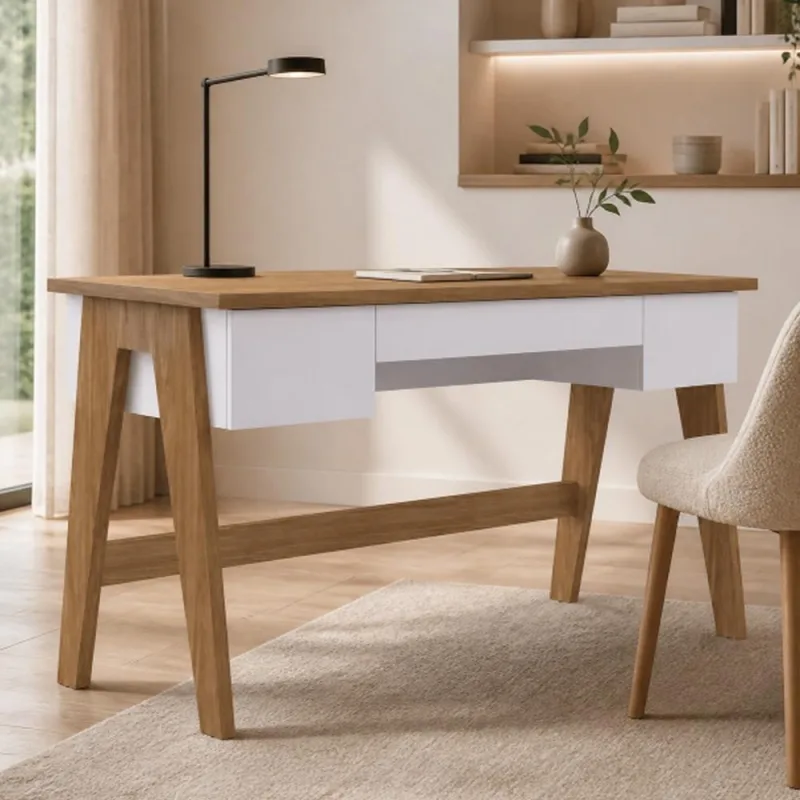Mesa Escrivaninha Home Office 3 Gavetas Soul A03 Hanover Off White - Lyam Decor - Lyam Decor - Móveis