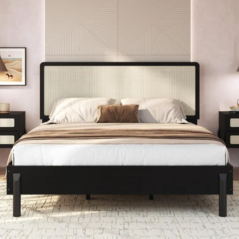 Cama Casal Queen Com Cabeceira Palhinha 158cm Moss A03 Nero - Lyam Decor - Lyam Decor - Móveis